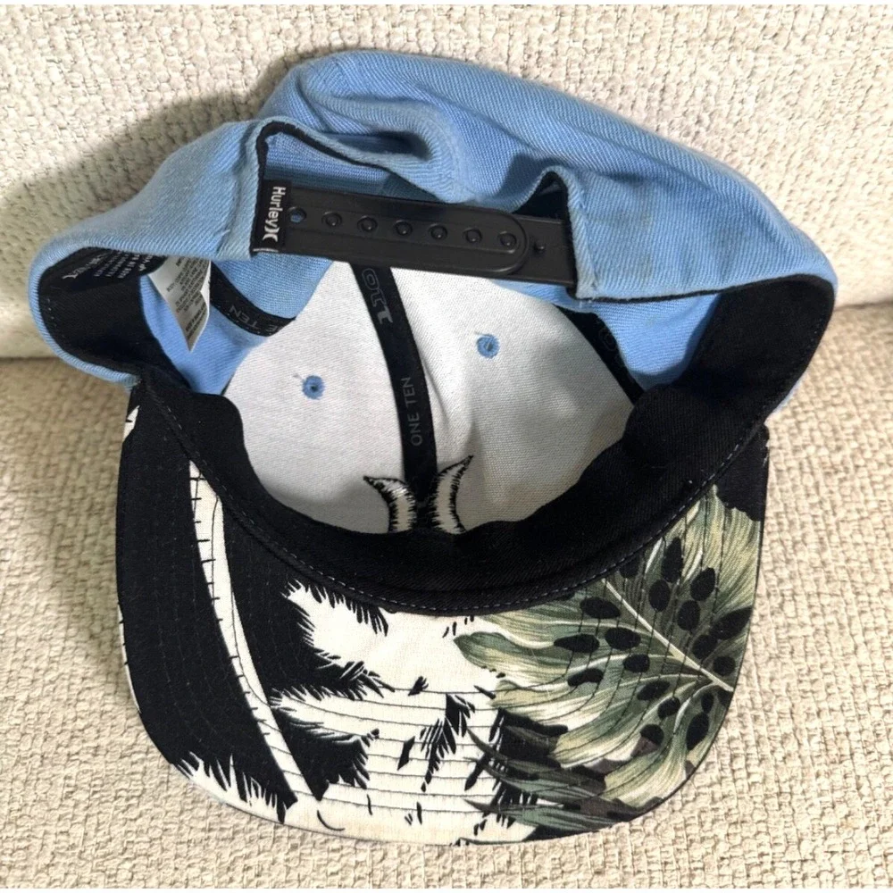Hurley Yupoong‎ One Ten Hawaiian Floral Tropical Palm Trees Snapback Hat Blue